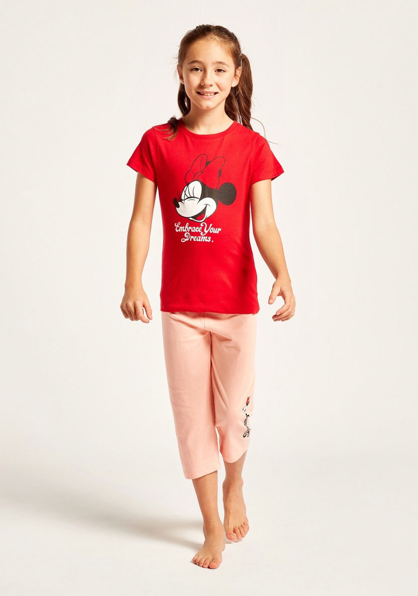 Disney Minnie Mouse Print T-shirt and 3/4 Length Pyjama Set-Nightwear-image-1