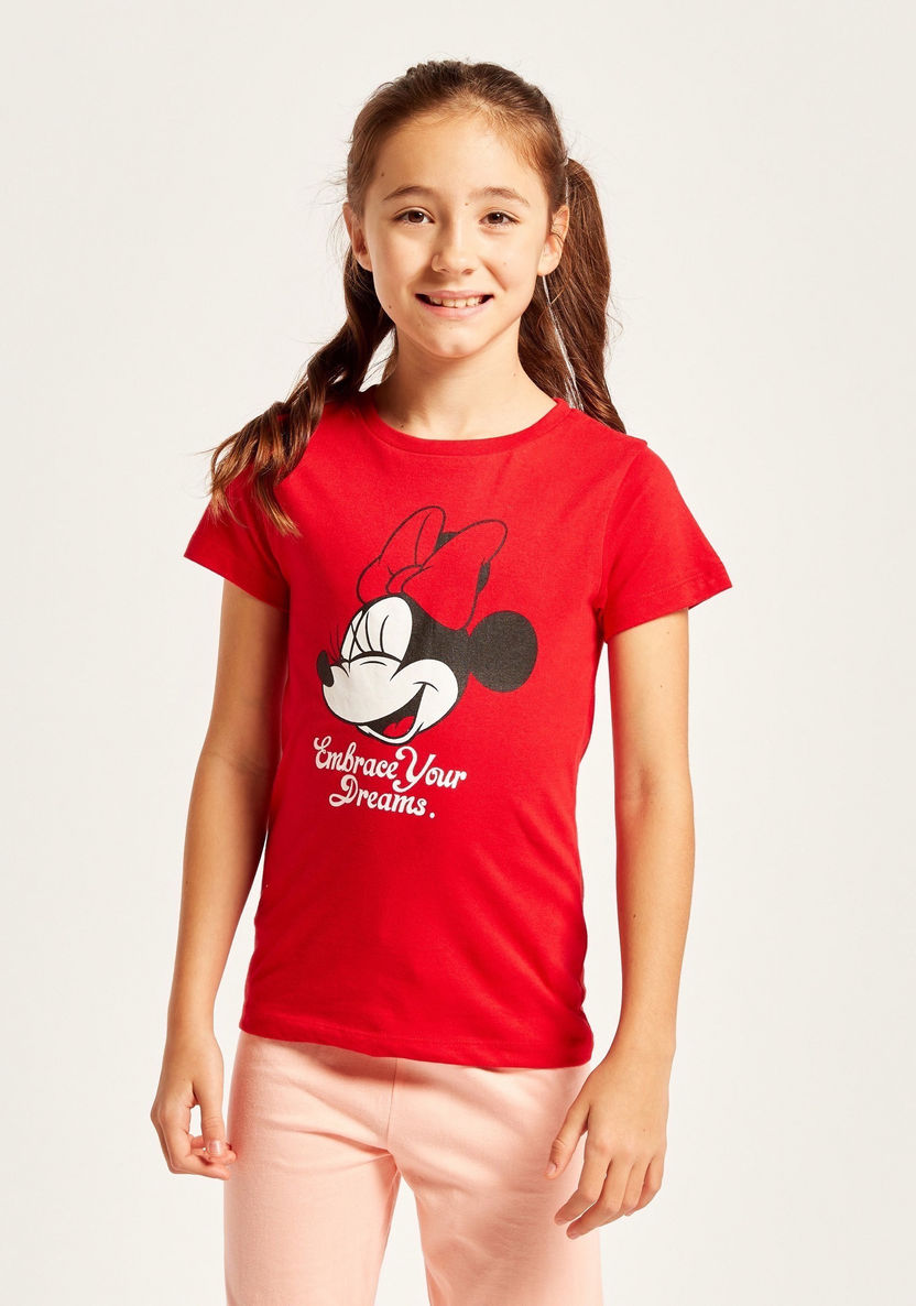 Disney Minnie Mouse Print T-shirt and 3/4 Length Pyjama Set-Nightwear-image-2