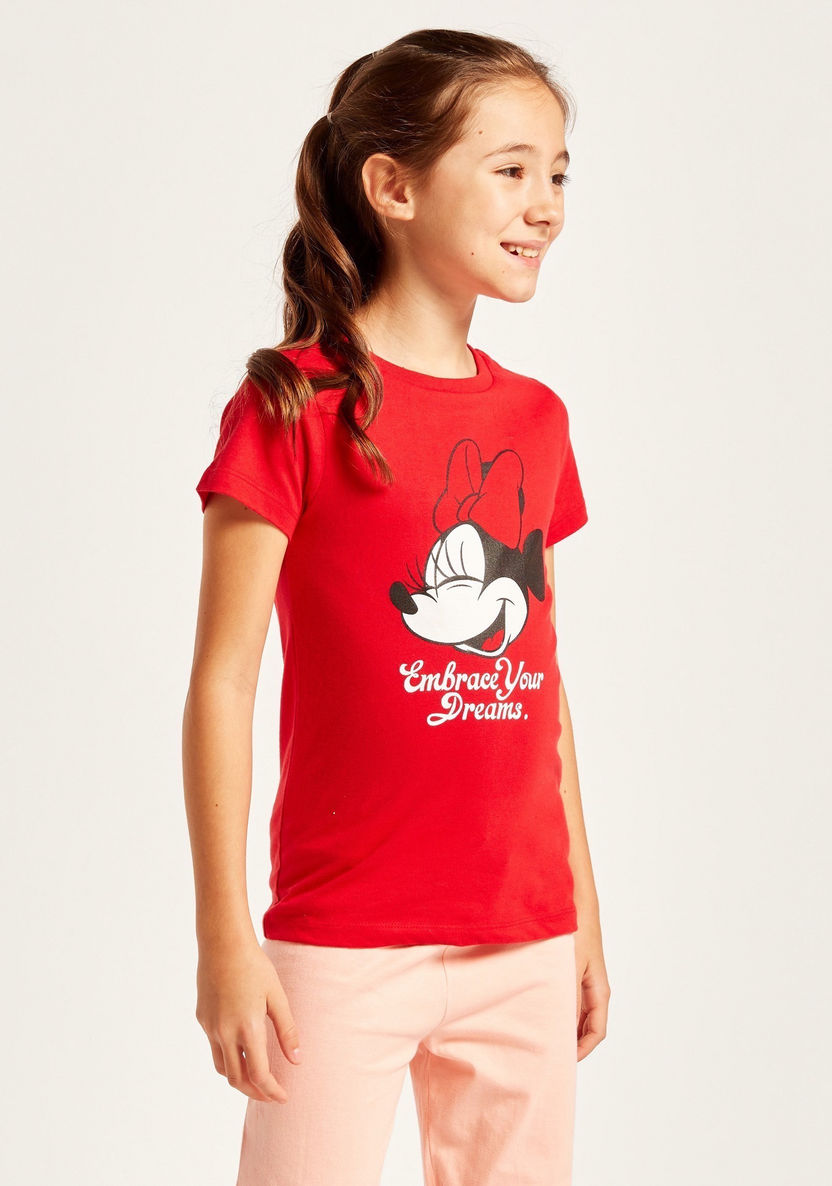 Disney Minnie Mouse Print T-shirt and 3/4 Length Pyjama Set-Nightwear-image-3