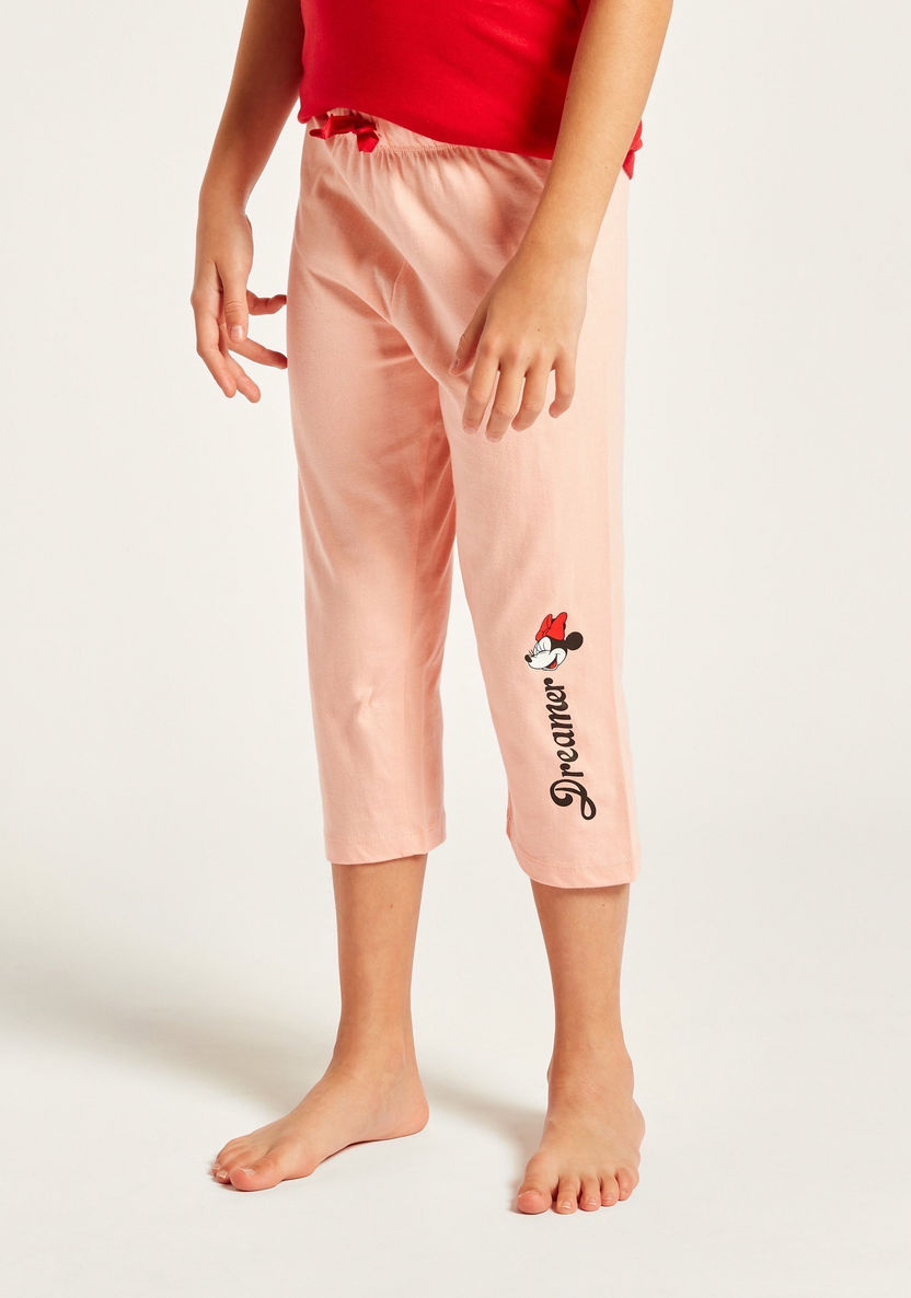 Disney Minnie Mouse Print T-shirt and 3/4 Length Pyjama Set-Nightwear-image-4