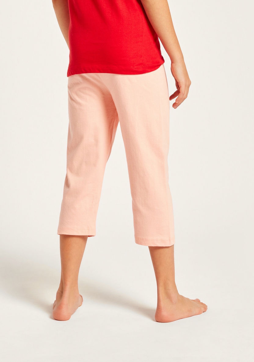 Disney Minnie Mouse Print T-shirt and 3/4 Length Pyjama Set-Nightwear-image-5