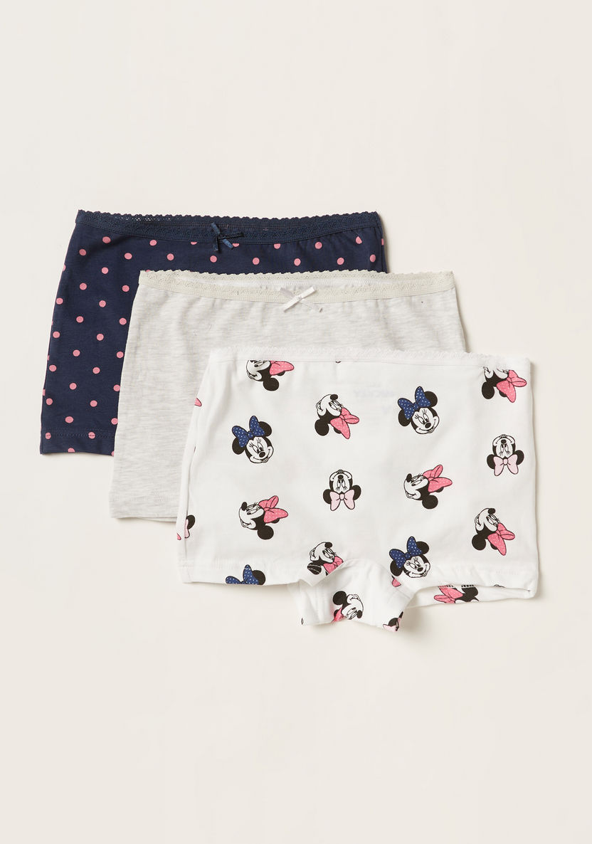 Minnie Mouse Print Boxers with Bow Applique Detail - Set of 3-Panties-image-0