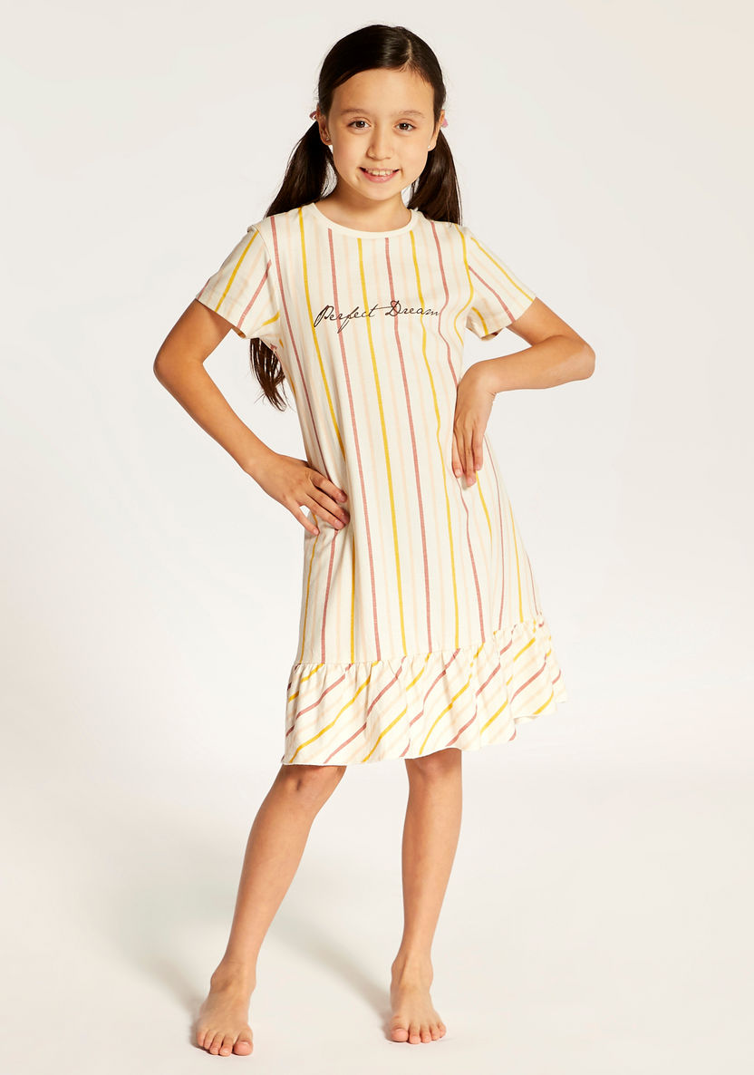 Juniors Striped Nightdress with Short Sleeves-Nightwear-image-0