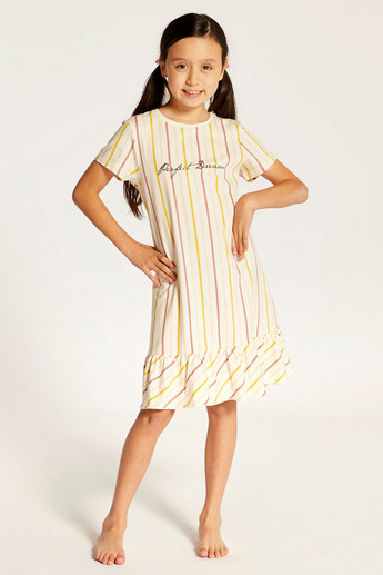 Juniors Striped Nightdress with Short Sleeves