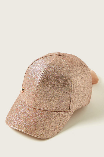 Juniors Glittery Cap with Bow Accent