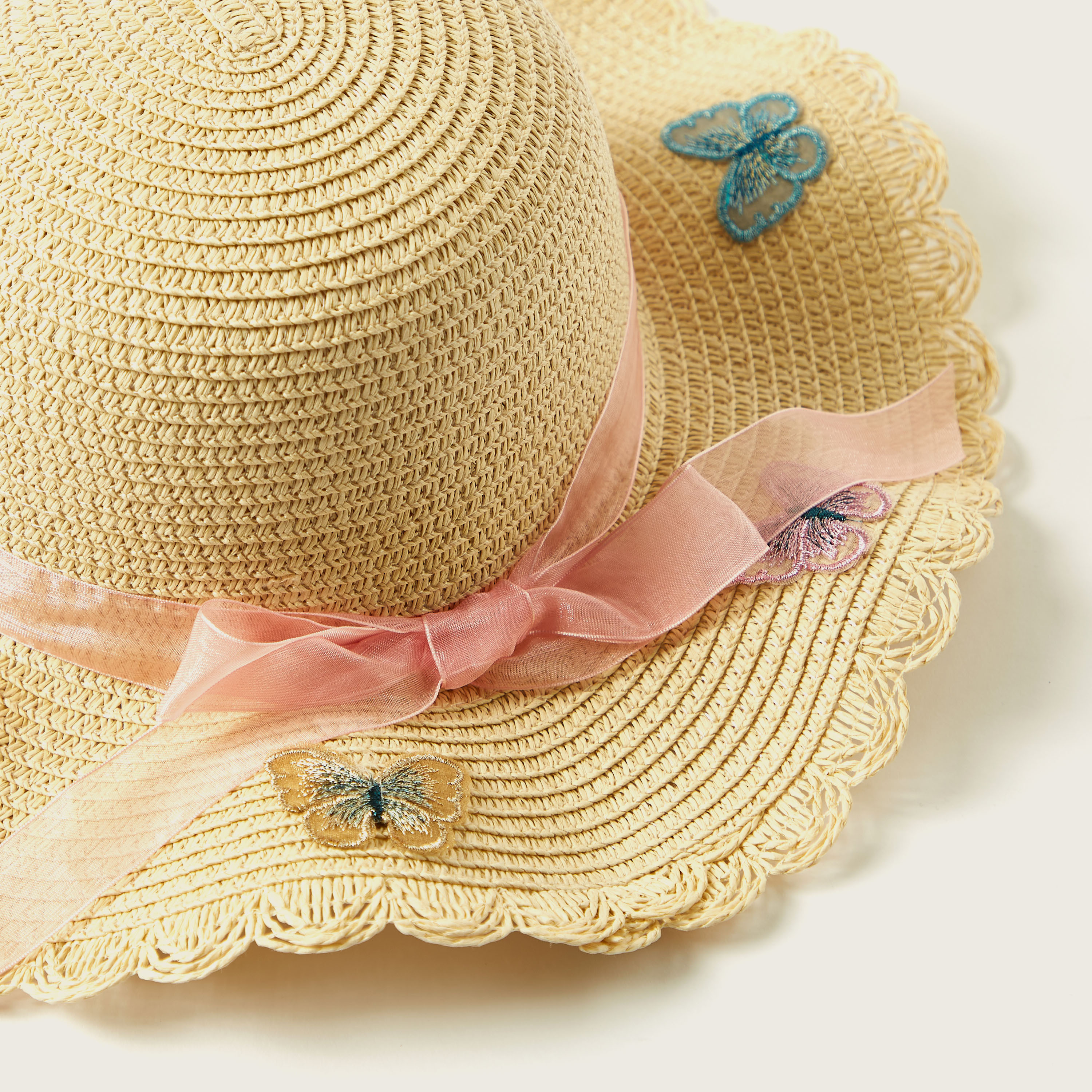 Juniors Textured Hat with Butterfly Accent-girls-accessories-caps-image-2