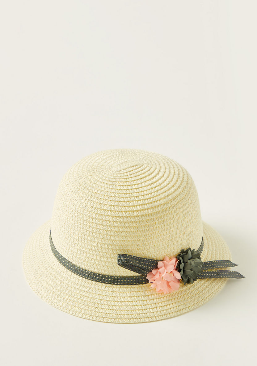 Juniors Textured Hat with Floral Accent-Caps-image-0