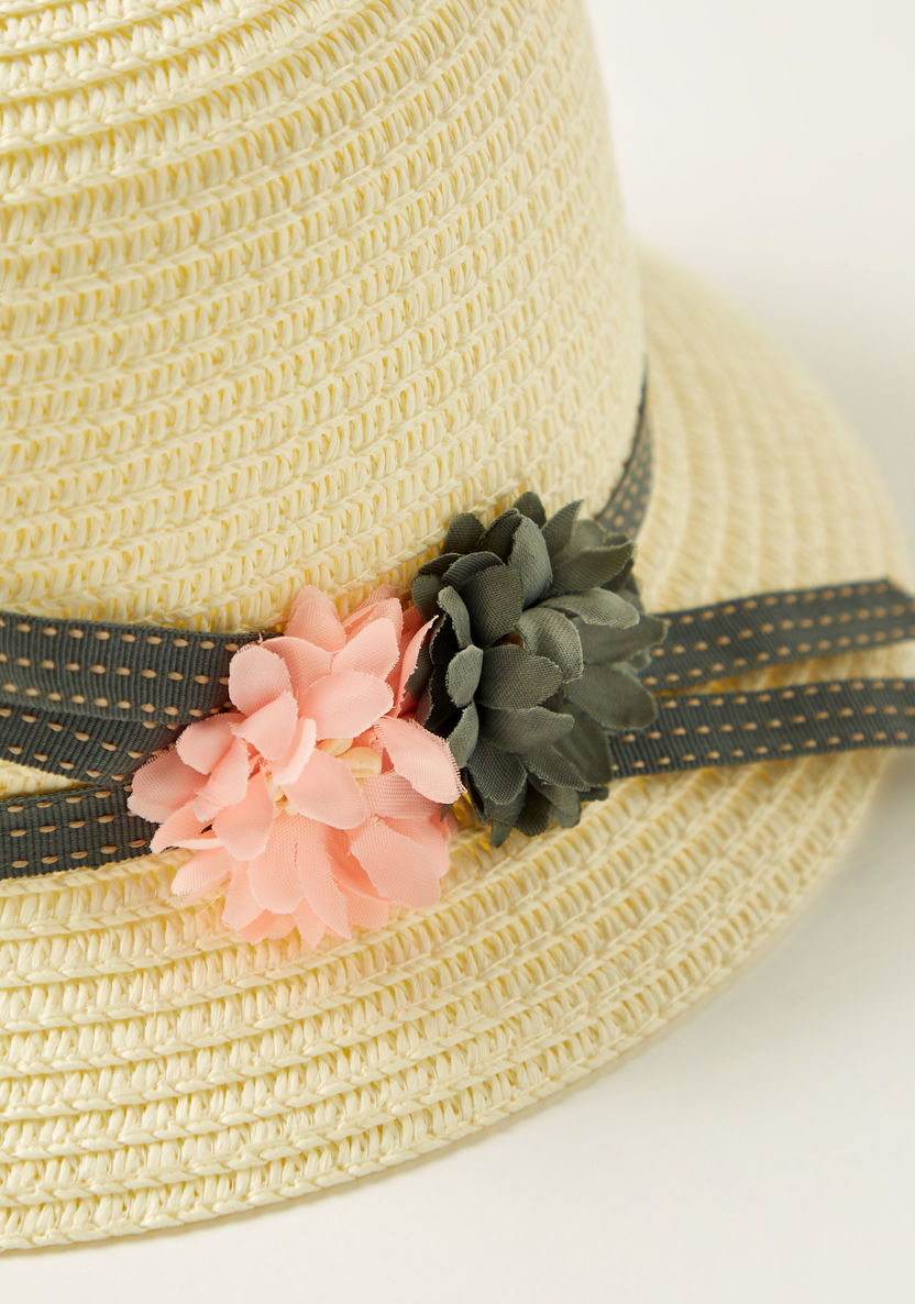 Juniors Textured Hat with Floral Accent-Caps-image-1