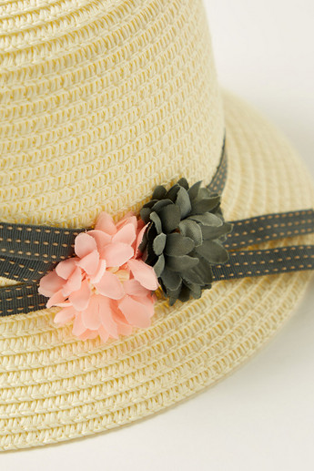 Juniors Textured Hat with Floral Accent