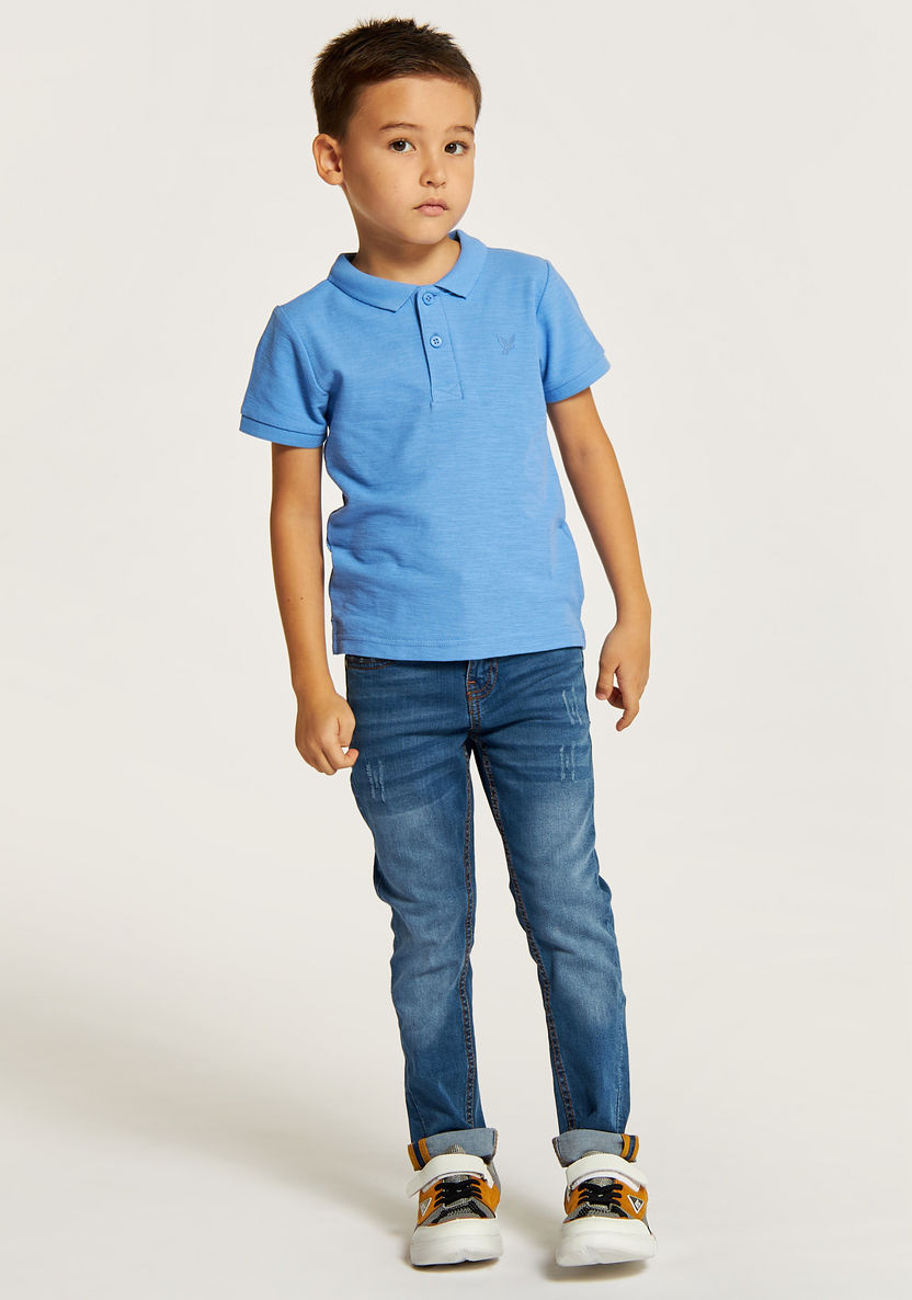 Juniors Solid Polo T-shirt with Short Sleeves and Button Closure-T Shirts-image-0