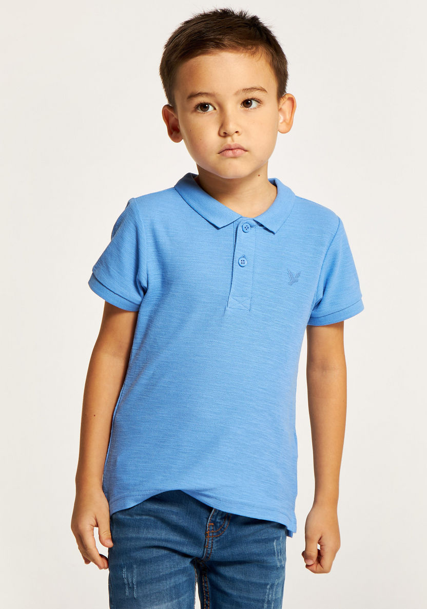 Juniors Solid Polo T-shirt with Short Sleeves and Button Closure-T Shirts-image-1