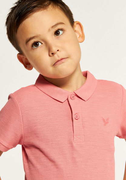 Juniors Solid Polo T-shirt with Short Sleeves and Button Closure-T Shirts-image-2
