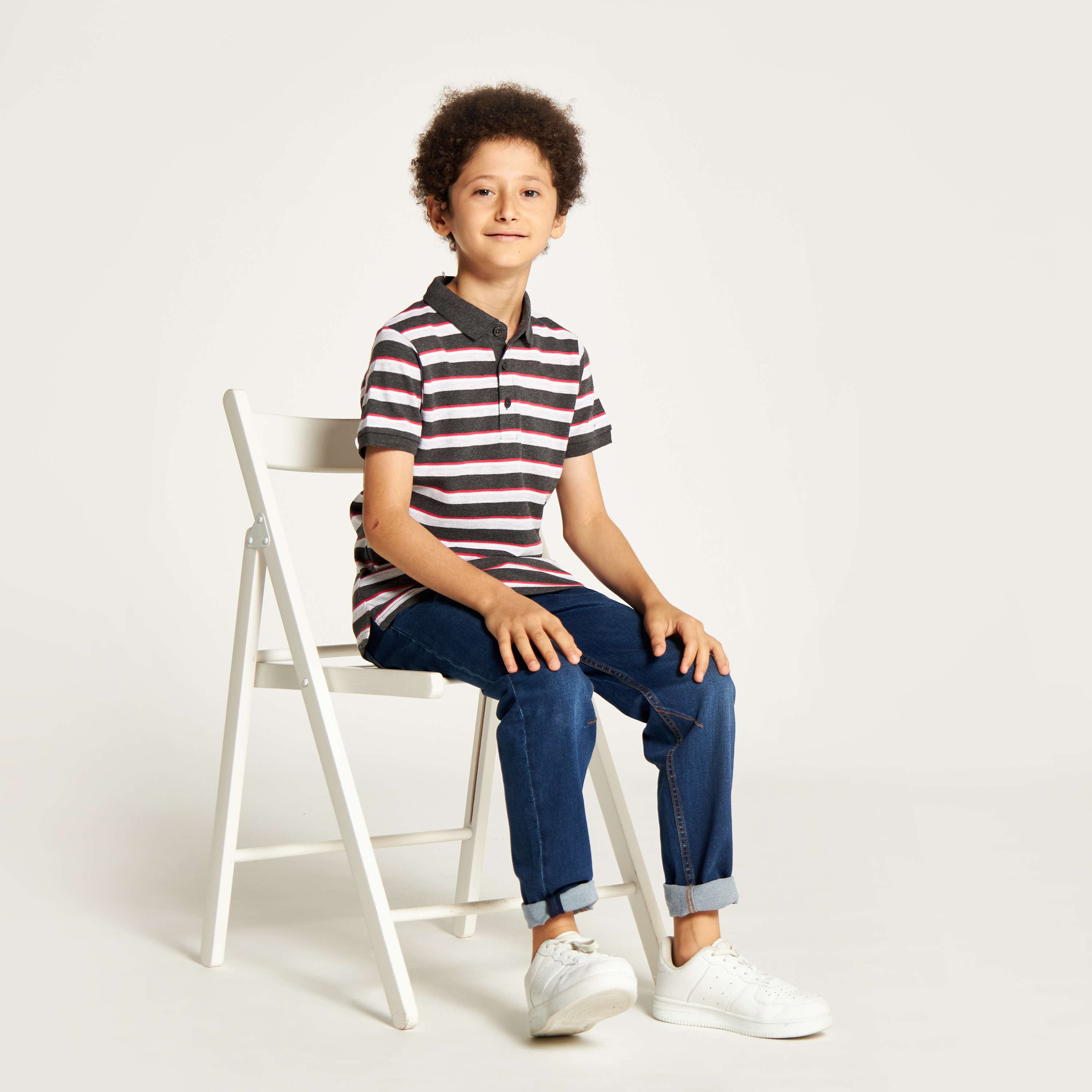 Juniors Striped Polo T-shirt with Short Sleeves and Button Closure-boys-clothing-tshirtsandpolos-image-1