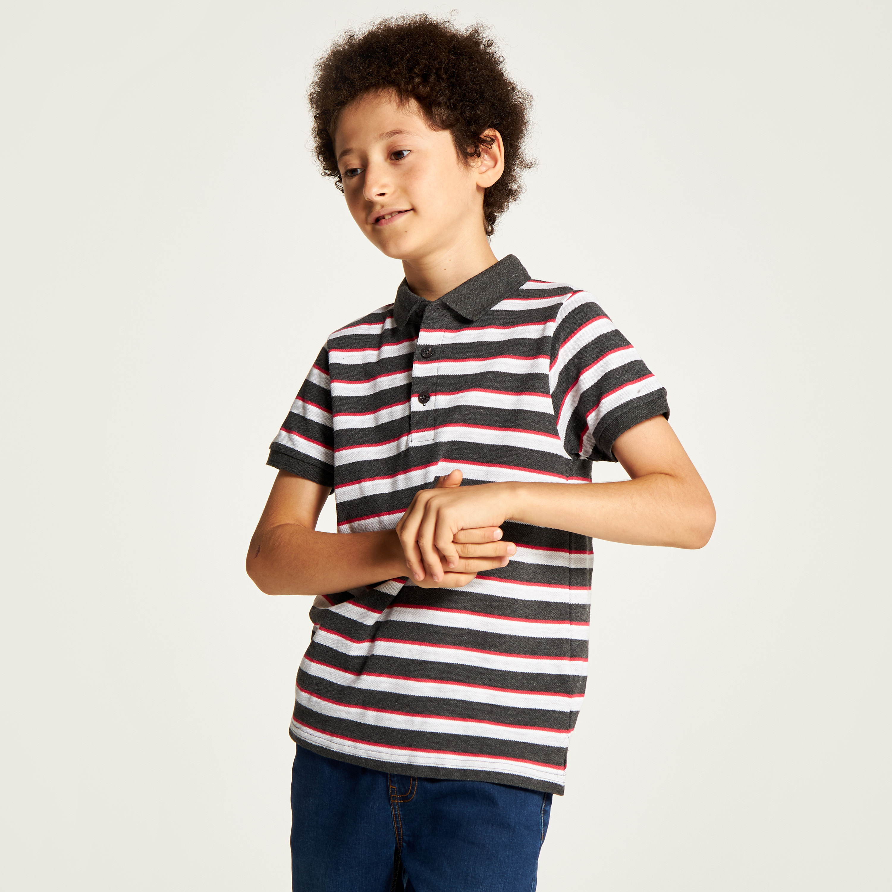 Juniors Striped Polo T-shirt with Short Sleeves and Button Closure-boys-clothing-tshirtsandpolos-image-2