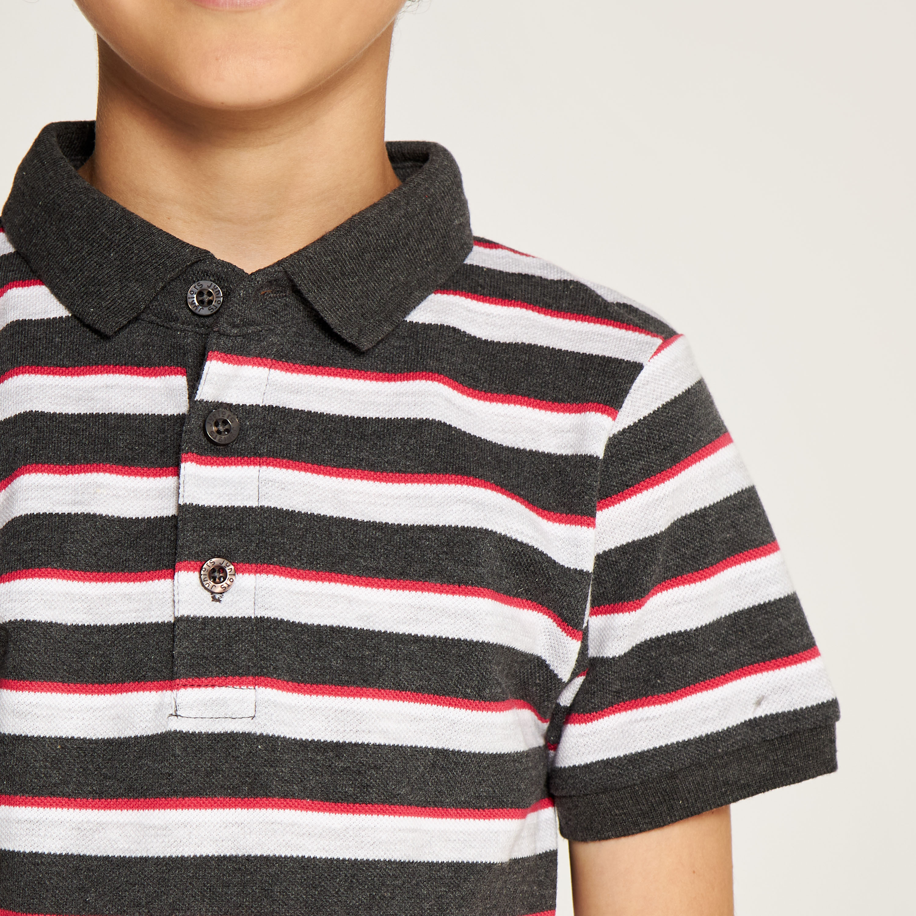 Juniors Striped Polo T-shirt with Short Sleeves and Button Closure-boys-clothing-tshirtsandpolos-image-3