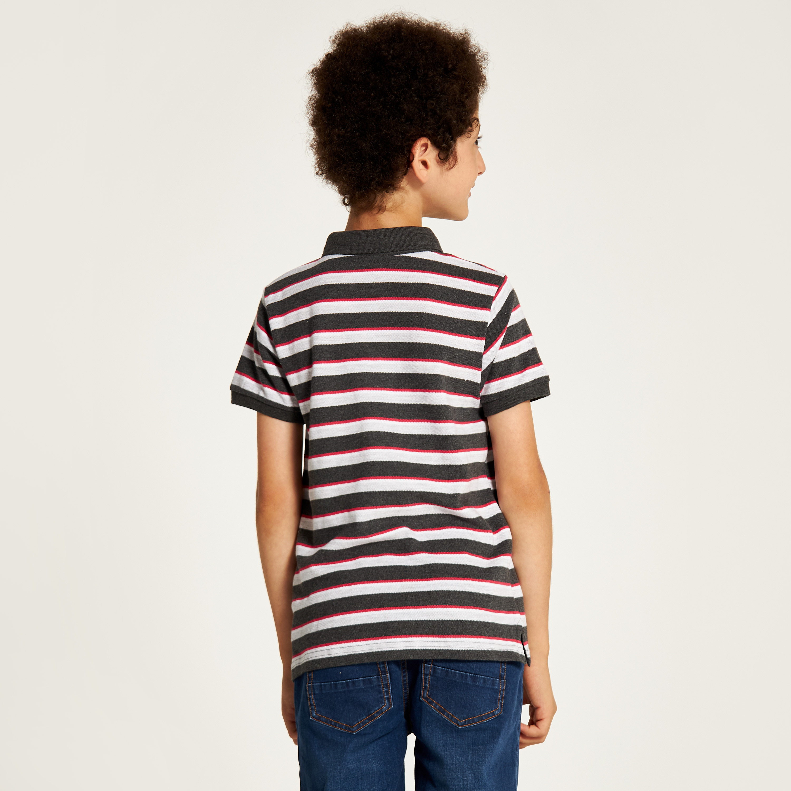 Juniors Striped Polo T-shirt with Short Sleeves and Button Closure-boys-clothing-tshirtsandpolos-image-4