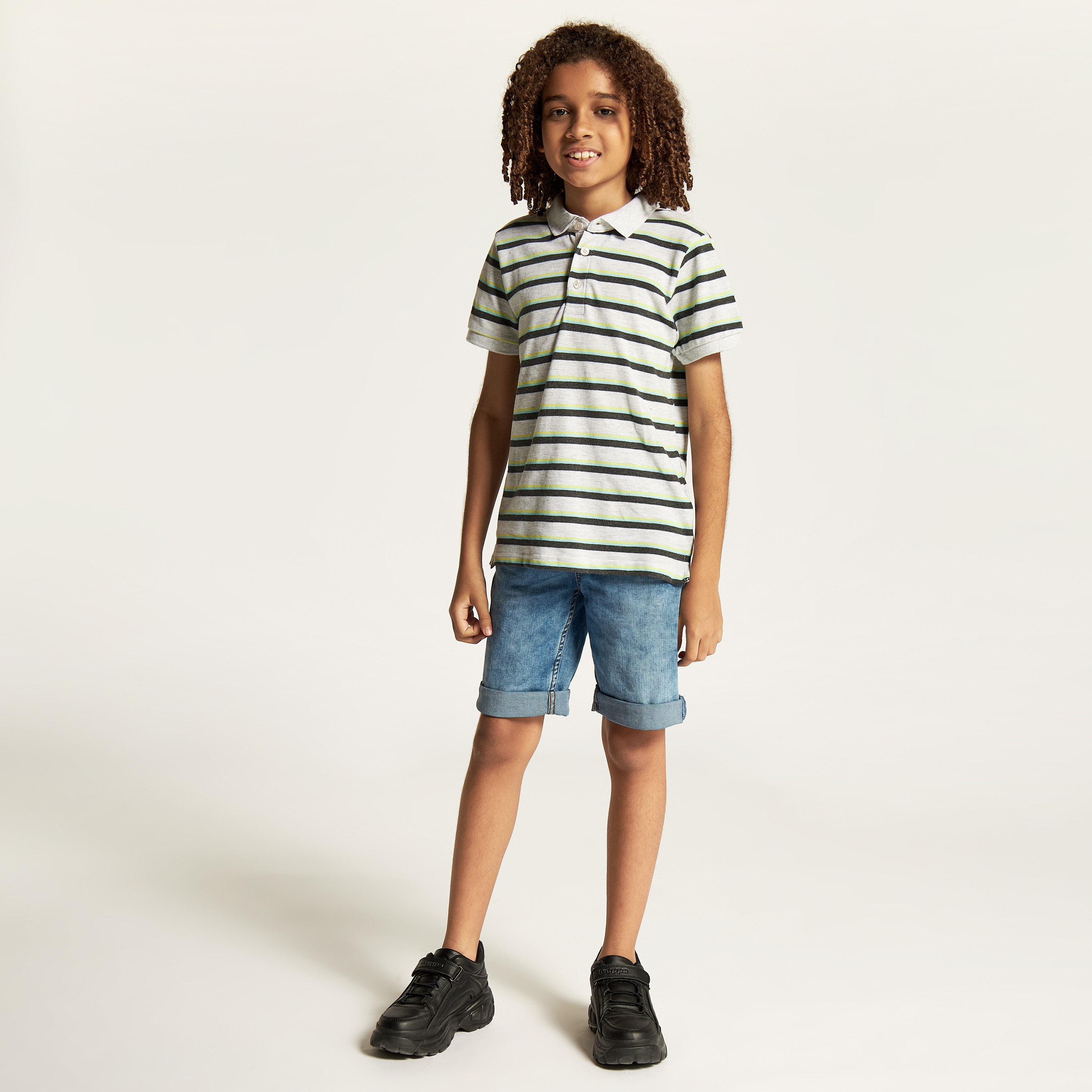 Juniors Striped Polo T-shirt with Short Sleeves and Button Closure-boys-clothing-tshirtsandpolos-image-2