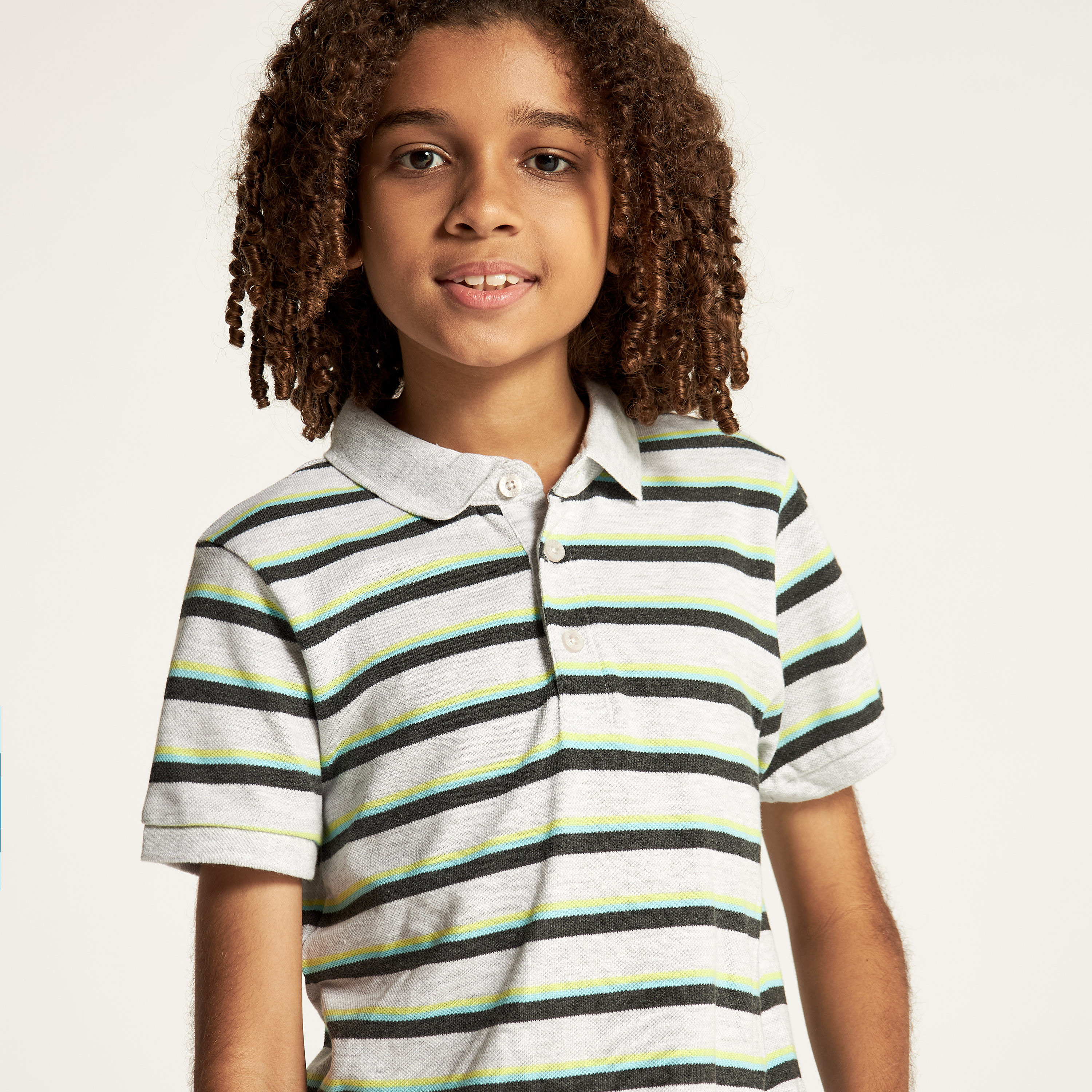 Juniors Striped Polo T-shirt with Short Sleeves and Button Closure-boys-clothing-tshirtsandpolos-image-3
