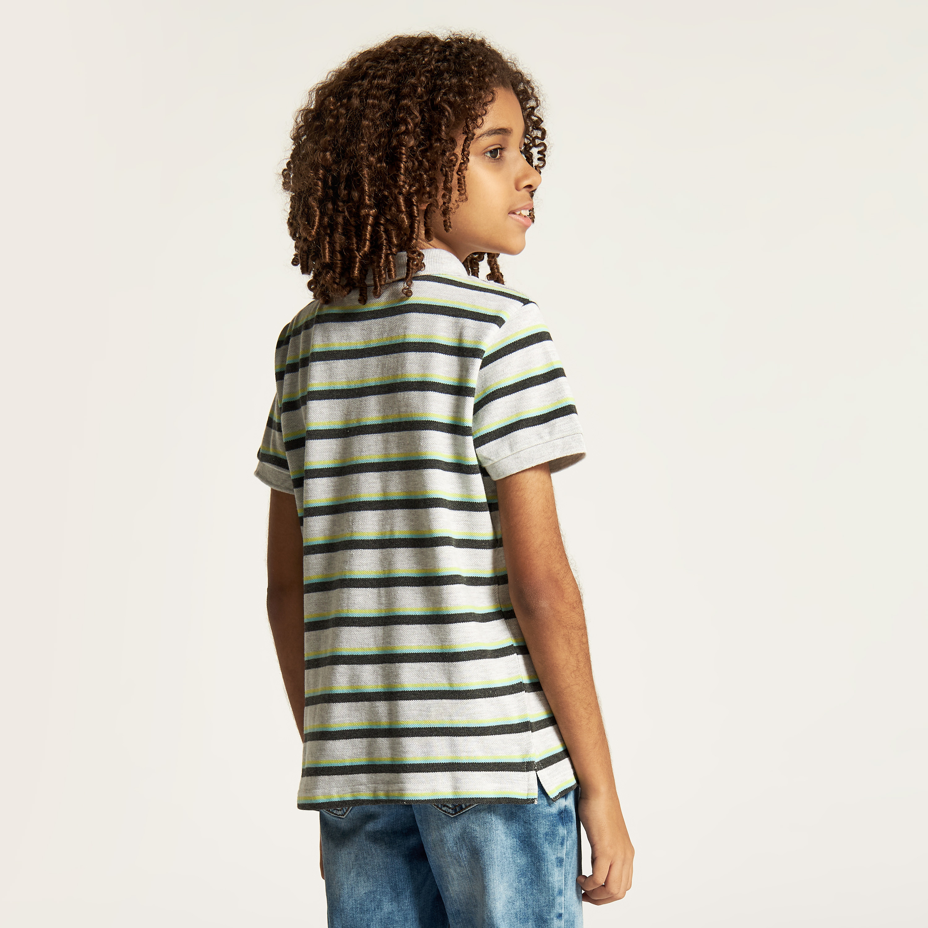 Juniors Striped Polo T-shirt with Short Sleeves and Button Closure-boys-clothing-tshirtsandpolos-image-4