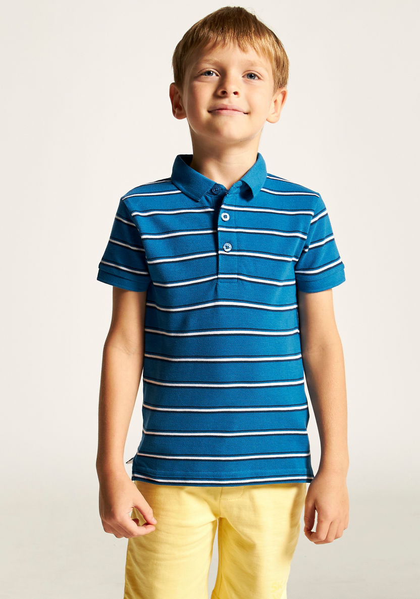 Juniors Striped Polo T-shirt with Short Sleeves-T Shirts-image-1