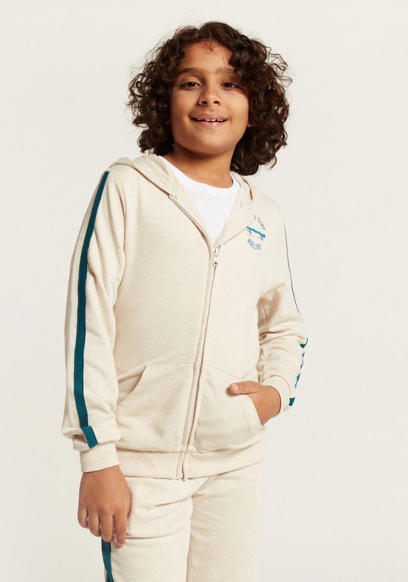Juniors Printed Hooded Jacket with Long Sleeves and Pockets-Coats and Jackets-image-0