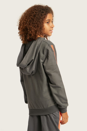 Juniors Printed Hooded Jacket with Long Sleeves and Pockets