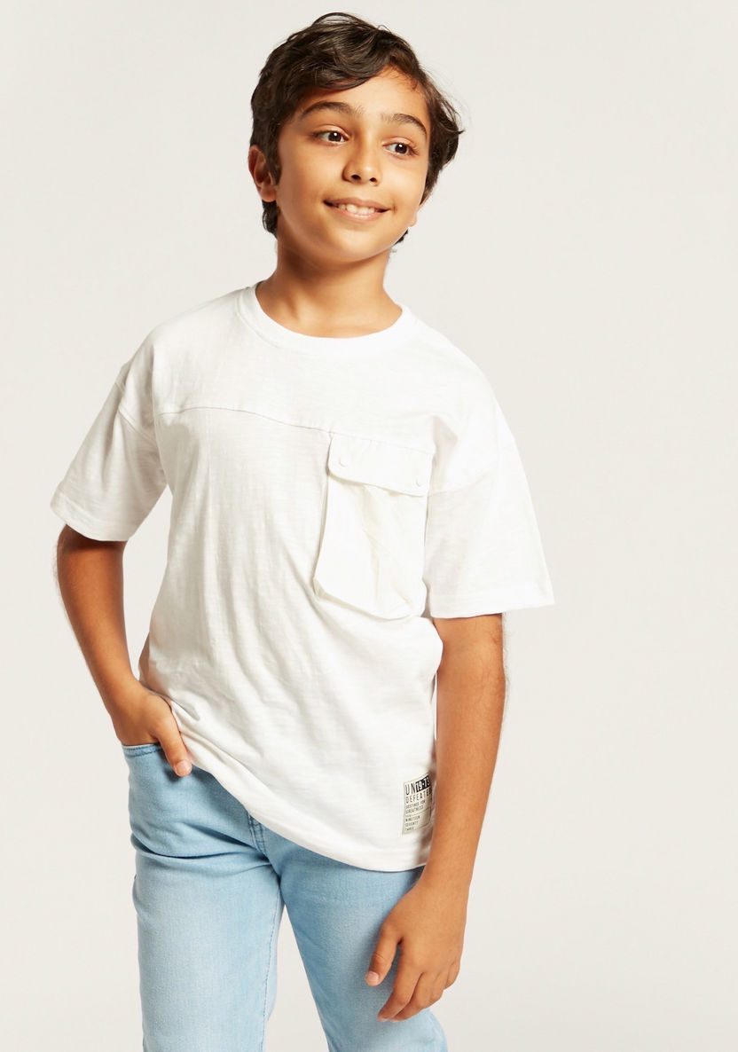 Juniors Solid T-shirt with Crew Neck and Pocket-T Shirts-image-1