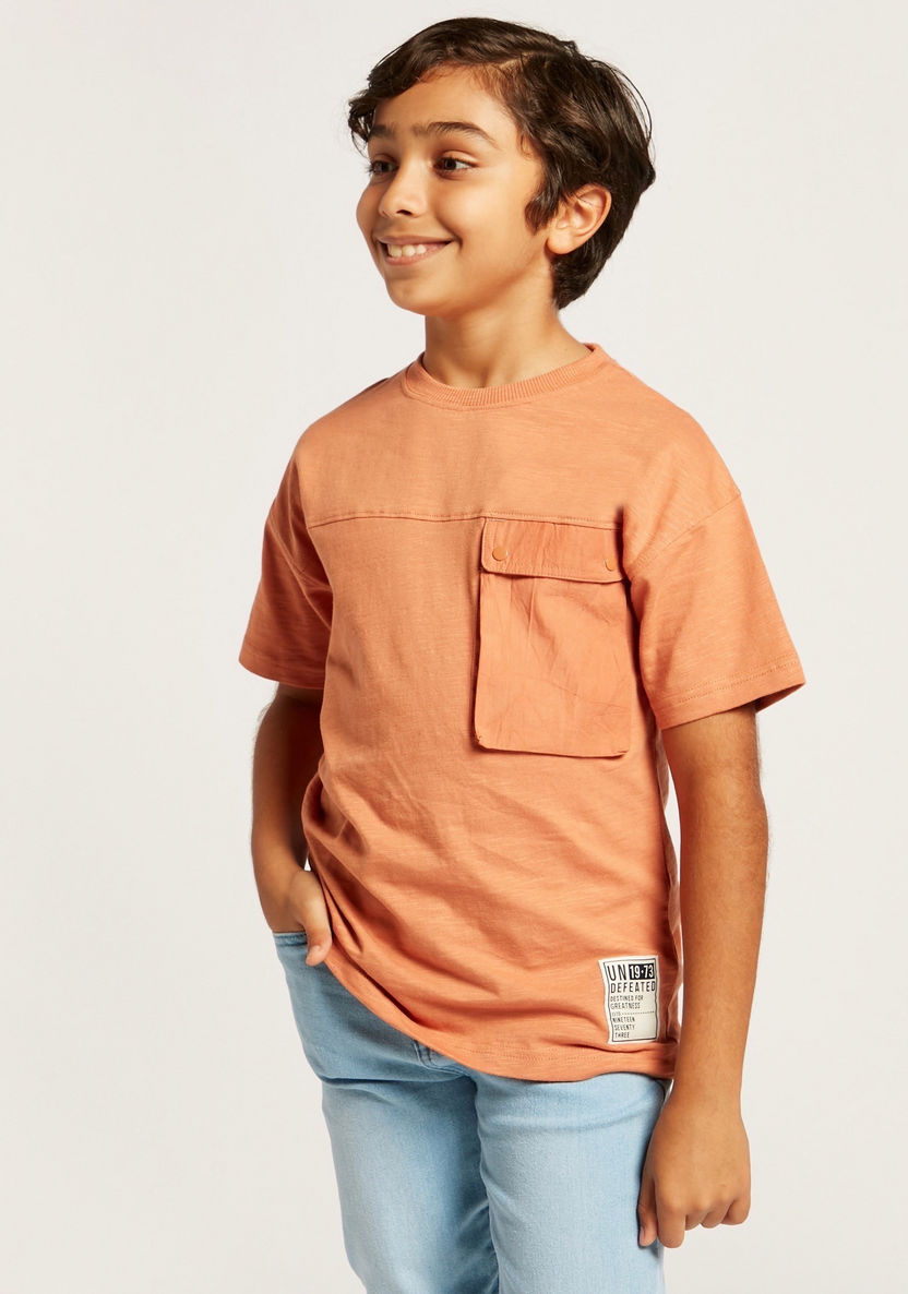Juniors Solid T-shirt with Crew Neck and Pocket-T Shirts-image-1