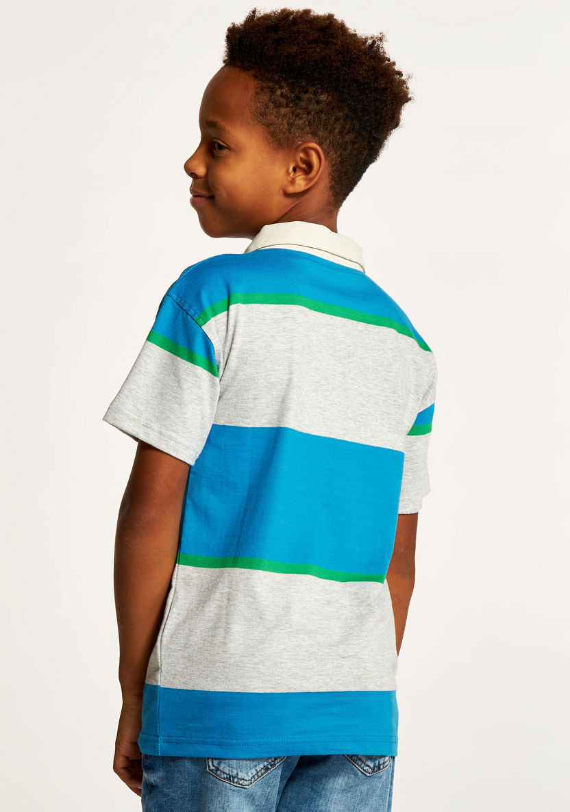 Juniors Striped Polo T-shirt with Short Sleeves and Button Closure-T Shirts-image-3