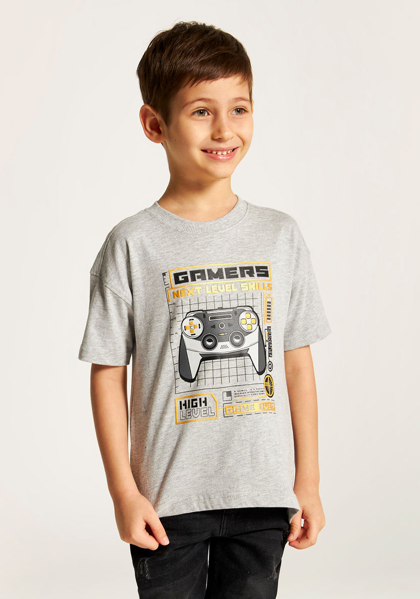 Juniors Embossed T-shirt with Crew Neck and Short Sleeves-T Shirts-image-1