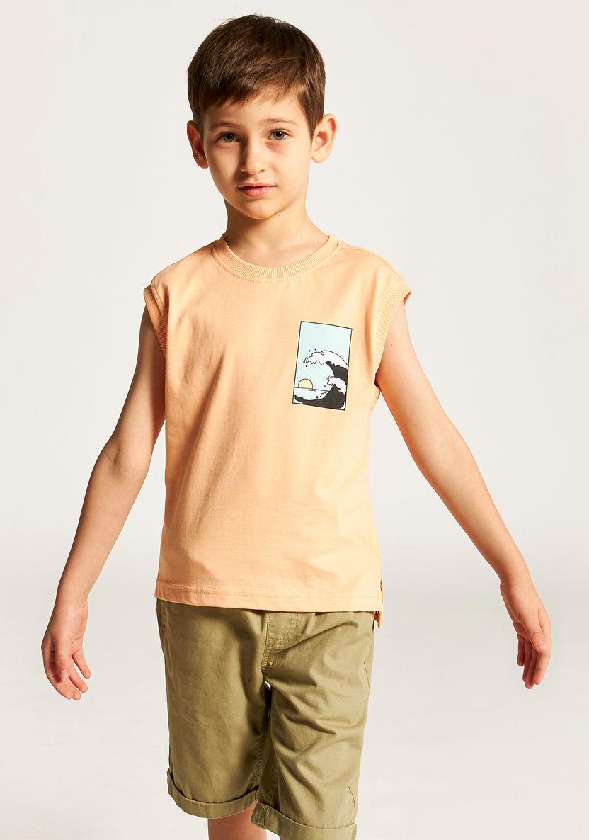 Juniors Graphic Print Sleeveless T-shirt with Round Neck-T Shirts-image-1