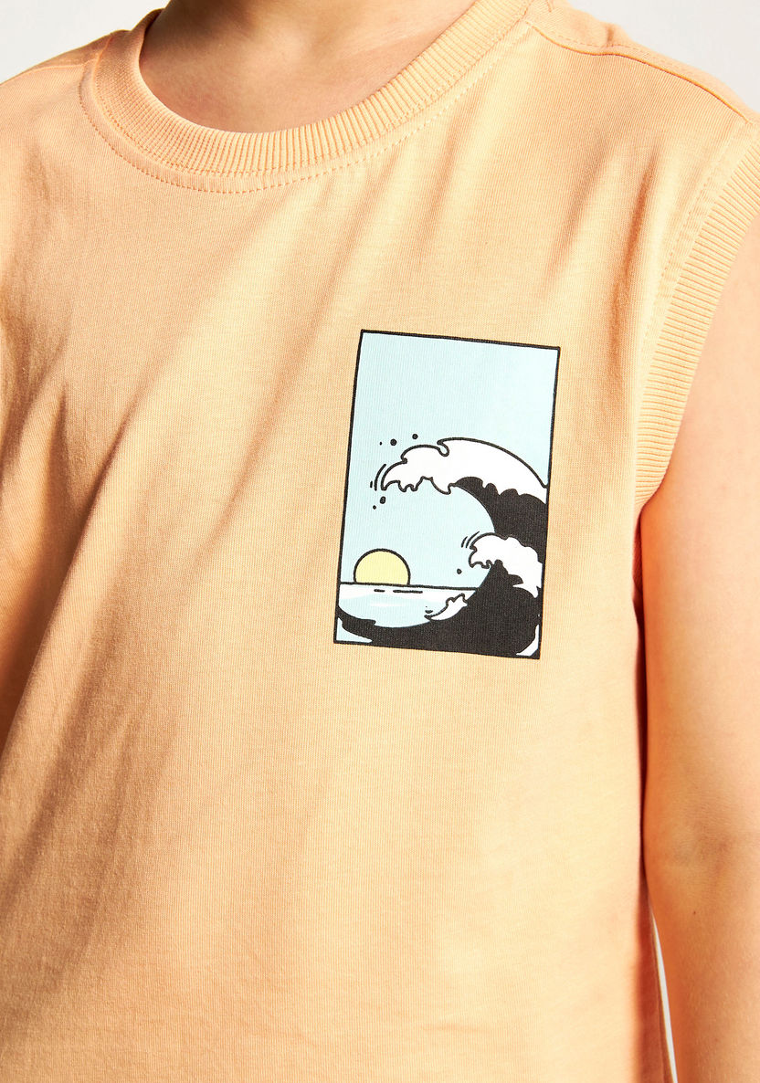 Juniors Graphic Print Sleeveless T-shirt with Round Neck-T Shirts-image-2