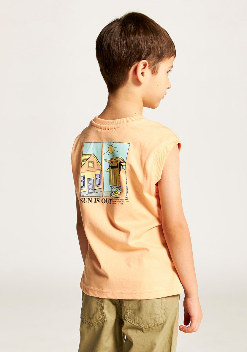 Juniors Graphic Print Sleeveless T-shirt with Round Neck-T Shirts-image-3