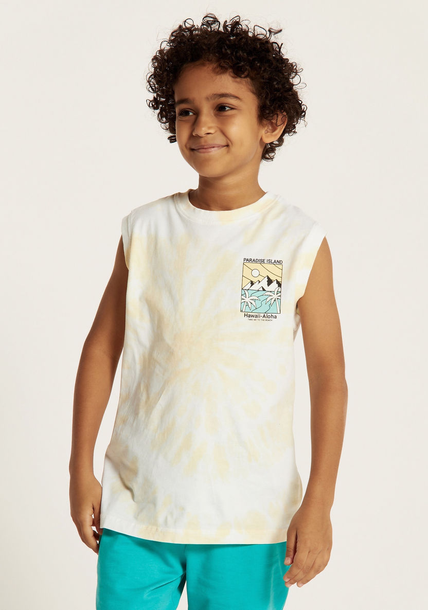 Juniors Printed Sleeveless T-shirt with Crew Neckline-T Shirts-image-1