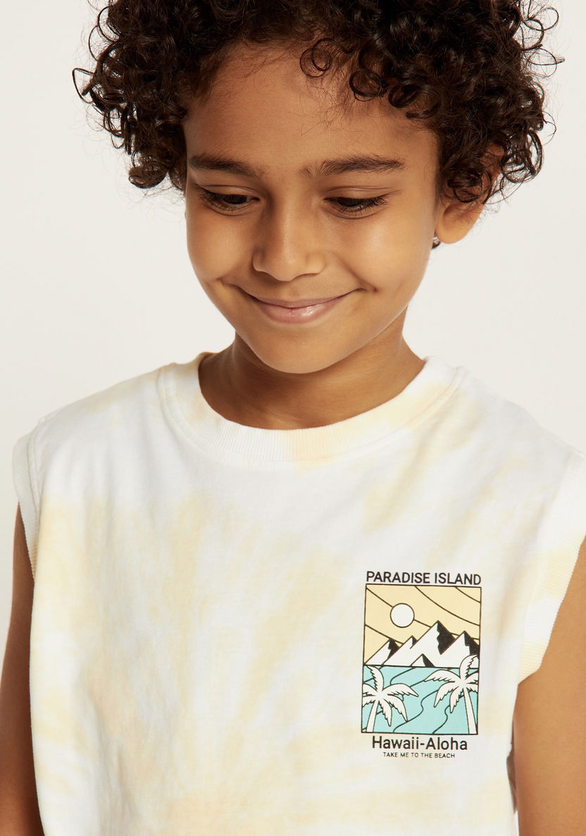 Juniors Printed Sleeveless T-shirt with Crew Neckline-T Shirts-image-2