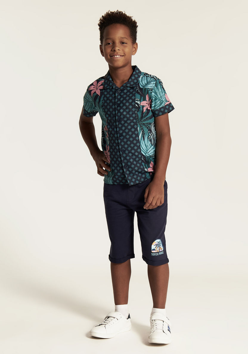 Juniors All Over Print Shirt with Short Sleeves and Button Closure-Shirts-image-1