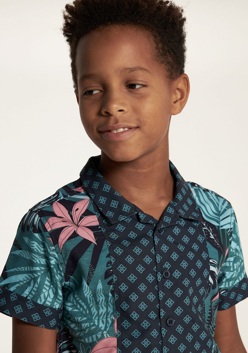 Juniors All Over Print Shirt with Short Sleeves and Button Closure-Shirts-image-2