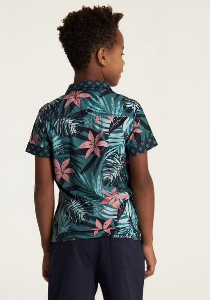 Juniors All Over Print Shirt with Short Sleeves and Button Closure