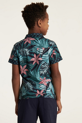 Juniors All Over Print Shirt with Short Sleeves and Button Closure
