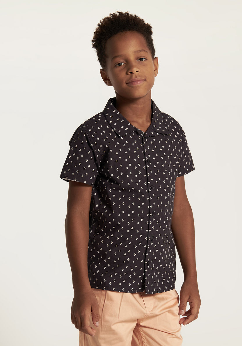 Juniors All Over Print Shirt with Short Sleeves and Button Closure-Shirts-image-1