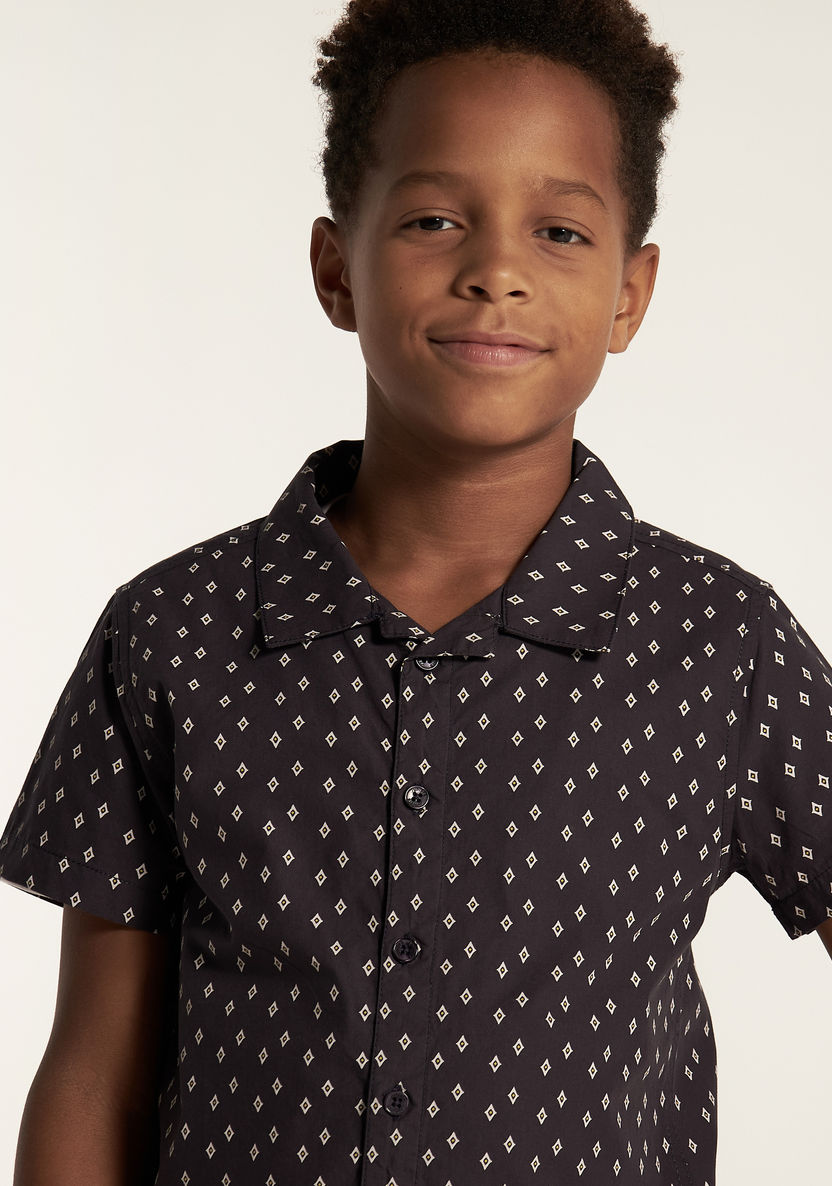 Juniors All Over Print Shirt with Short Sleeves and Button Closure-Shirts-image-2