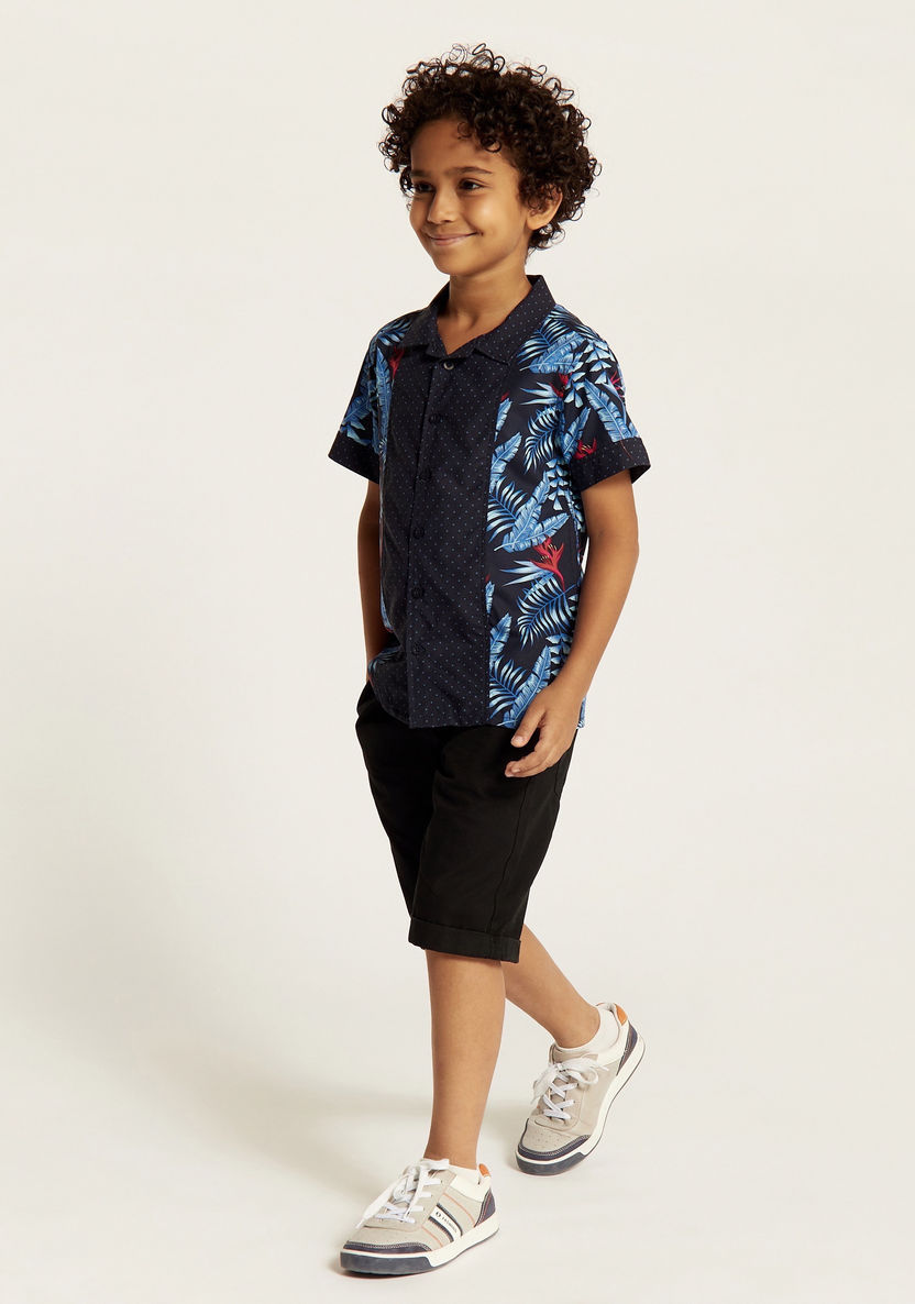 Juniors Printed Shirt with Notched Collar and Short Sleeves-Shirts-image-0