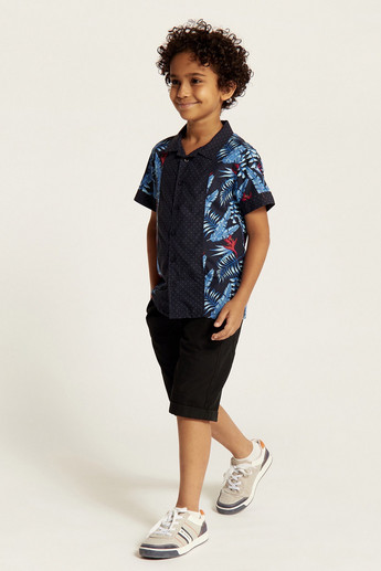 Juniors Printed Shirt with Notched Collar and Short Sleeves