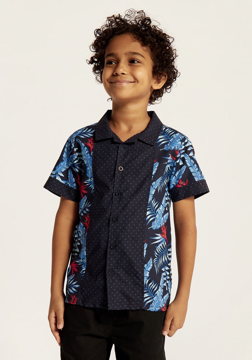 Juniors Printed Shirt with Notched Collar and Short Sleeves-Shirts-image-1