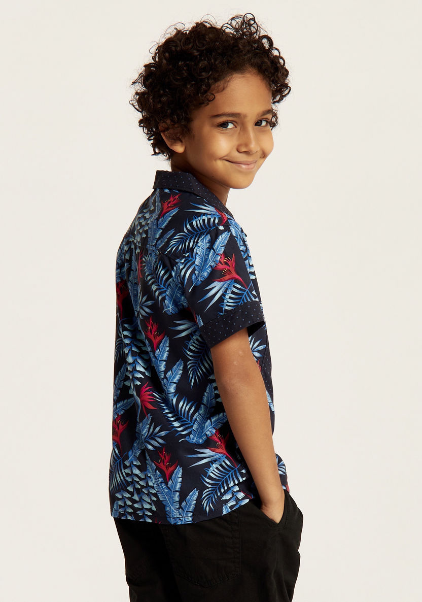 Juniors Printed Shirt with Notched Collar and Short Sleeves-Shirts-image-3