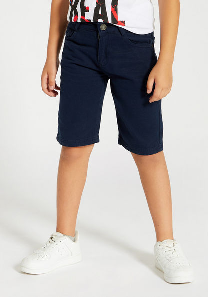 Juniors Solid Denim Shorts with Pockets and Button Closure