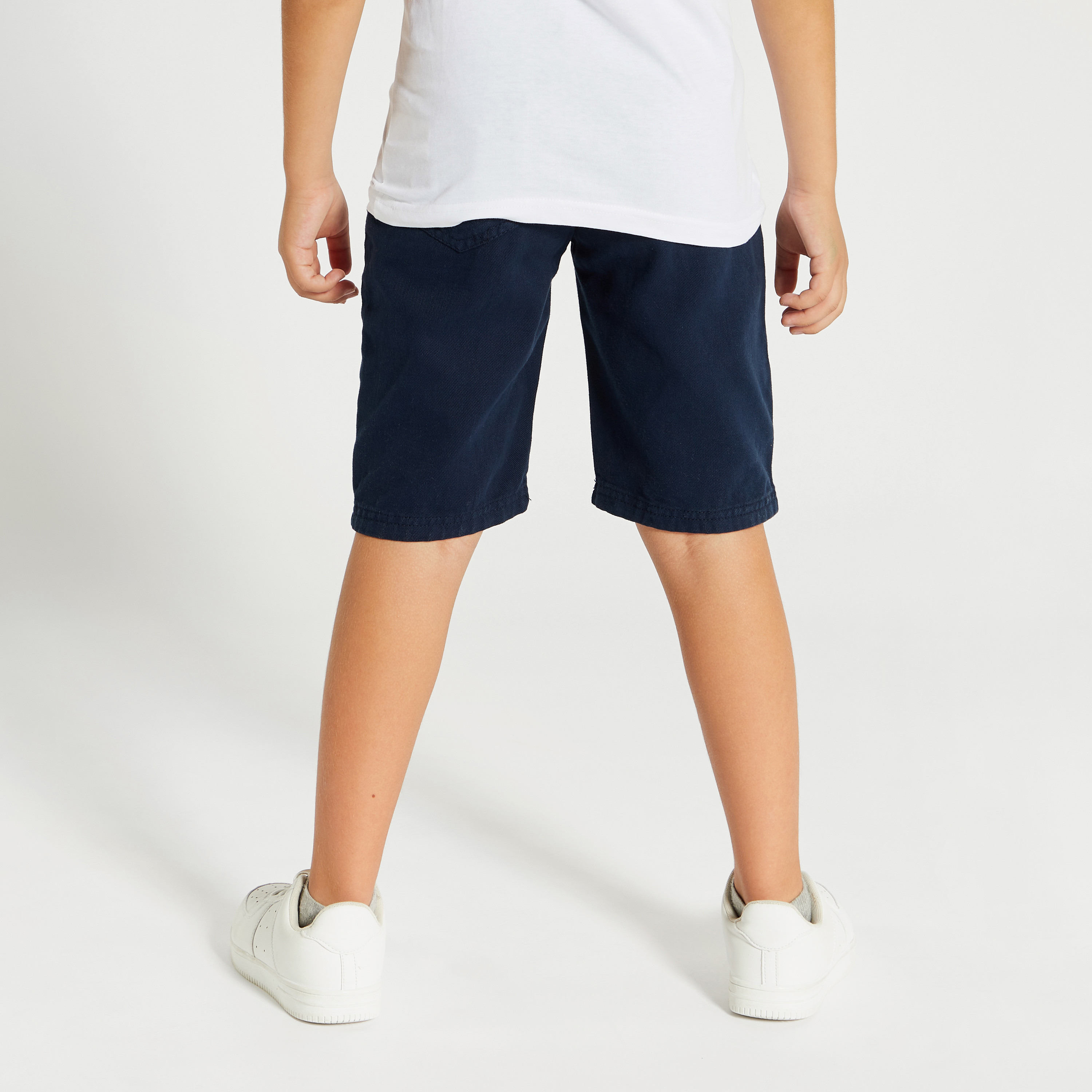 Juniors Solid Denim Shorts with Pockets and Button Closure-boys-clothing-bottoms-shorts-image-4
