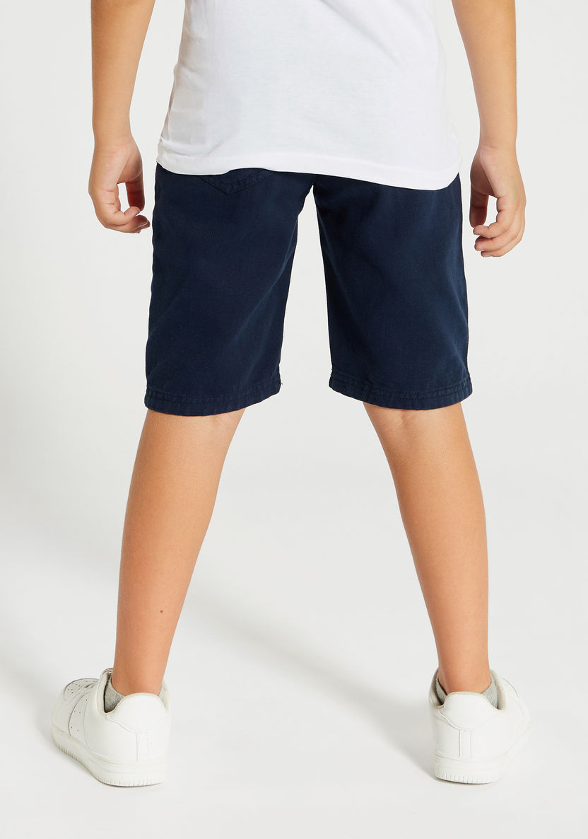 Juniors Solid Denim Shorts with Pockets and Button Closure-Shorts-image-3