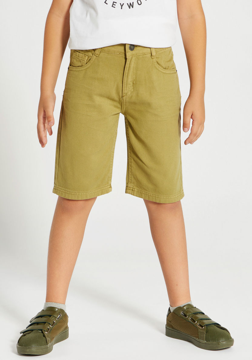 Juniors Solid Denim Shorts with Pockets and Button Closure-Shorts-image-0