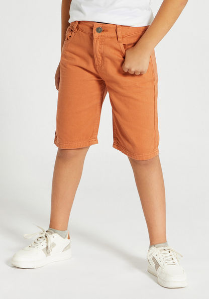 Juniors Solid Denim Shorts with Pockets and Button Closure